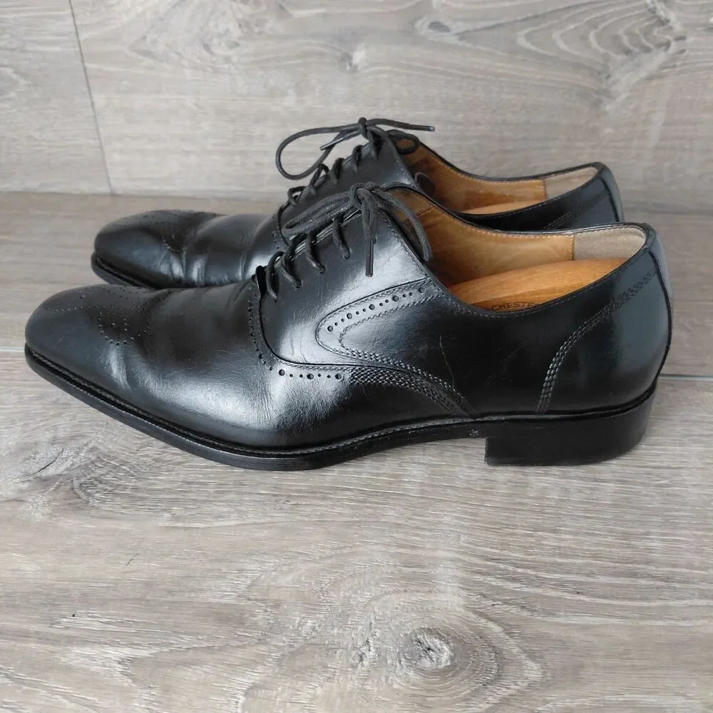 HERMES Paris Mens Black Leather Brogue Oxford Square Toe Dress Shoes Size 9